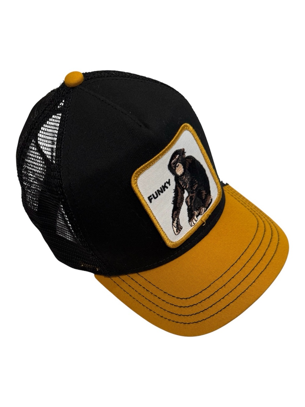 GOORIN BROS Funky Monkey Trucker Hat Black Gold Chimpanzee Animal Farm Cap EUC - Picture 2 of 10